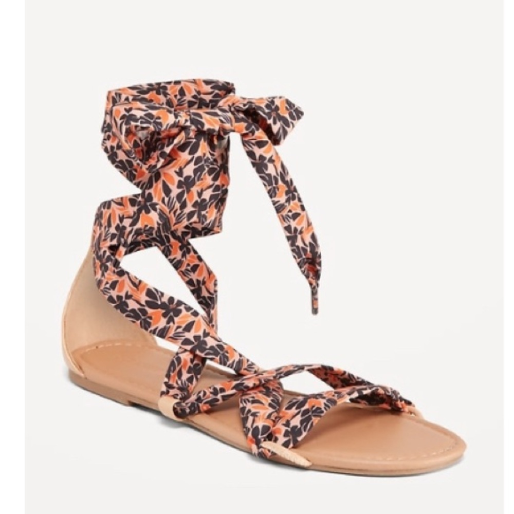 Old Navy Black and Orange Sandals with Wrap Straps